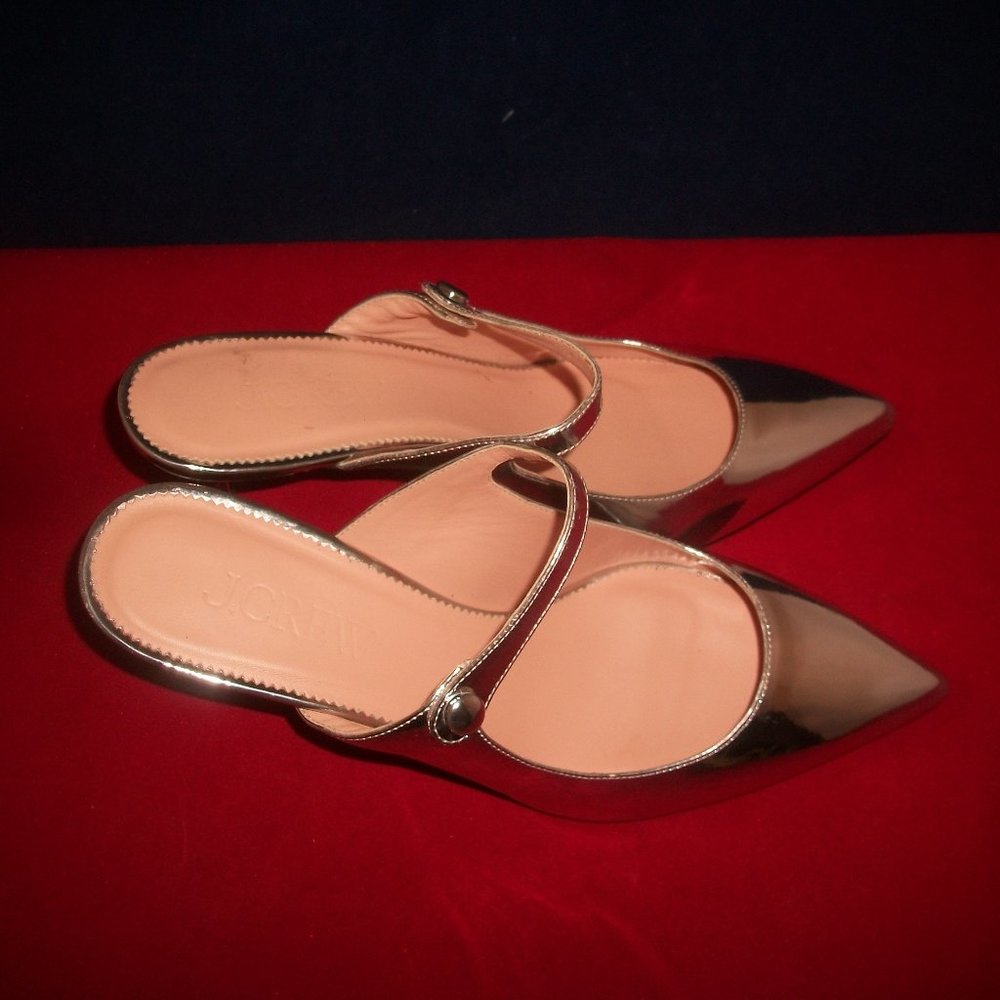 NWT J.Crew Colette Silver-Leather Pointy Side-Button-Strap Pumps Made in Italy